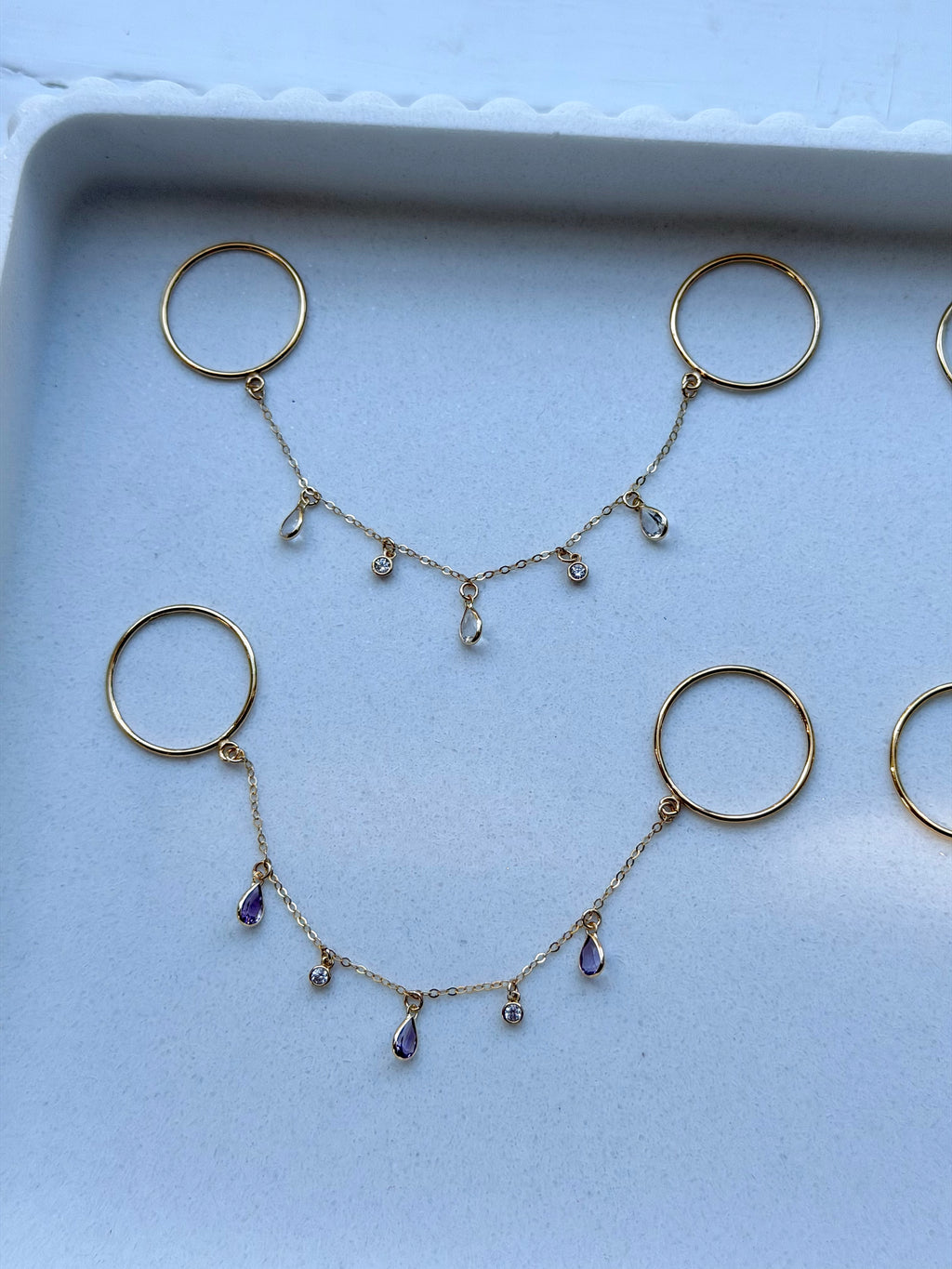 14k Gold Gemstone Finger Chain