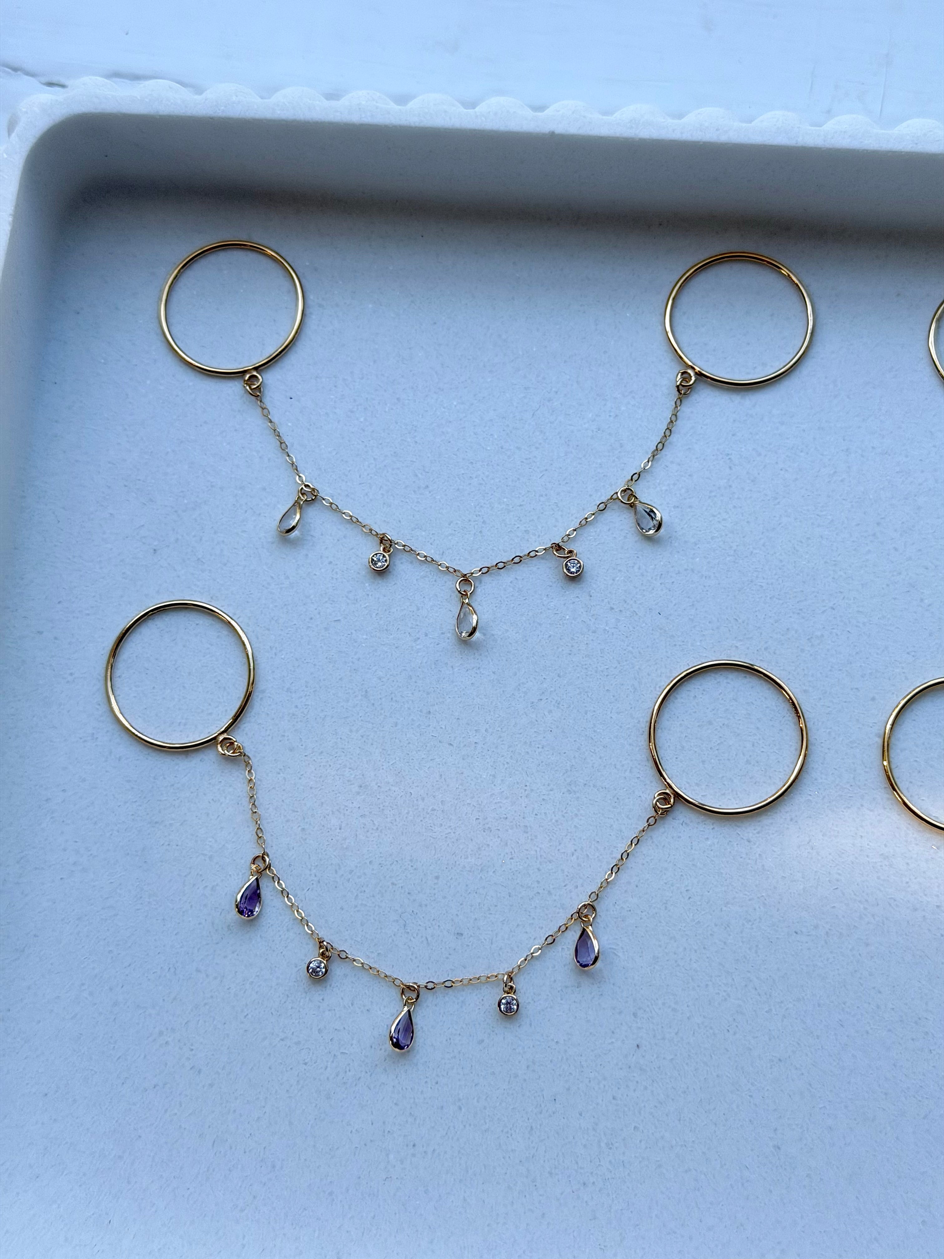 14k Gold Gemstone Finger Chain