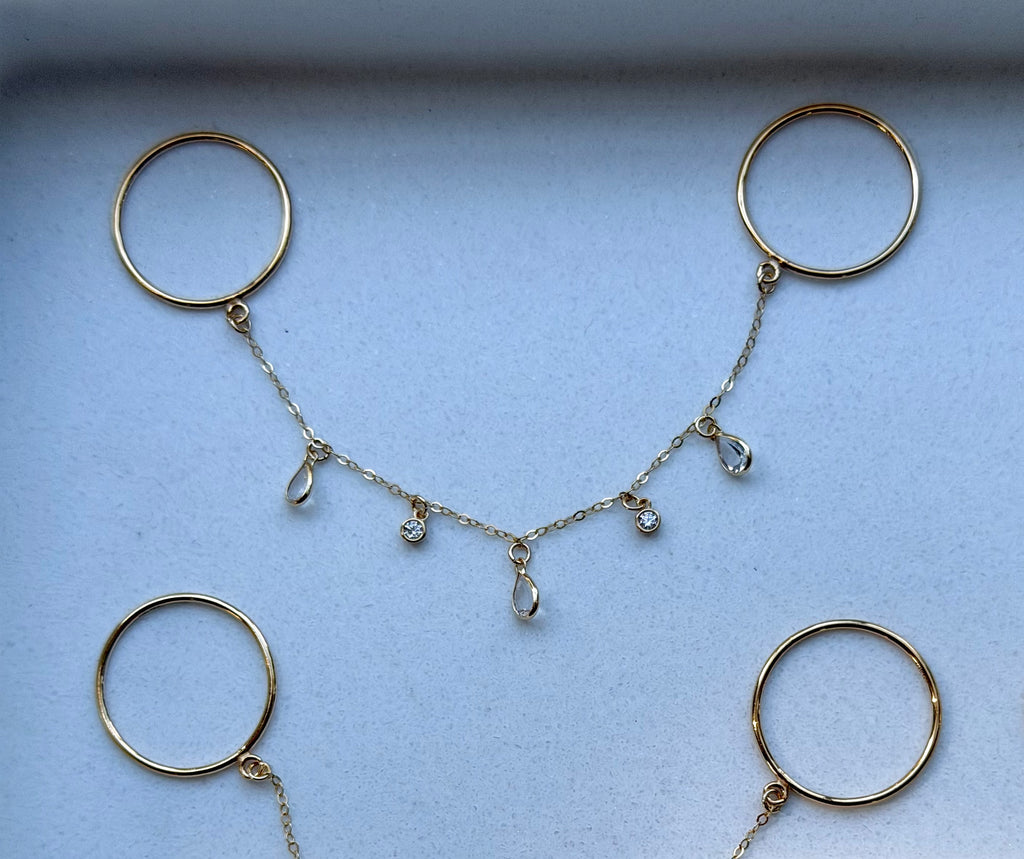14k Gold Gemstone Finger Chain