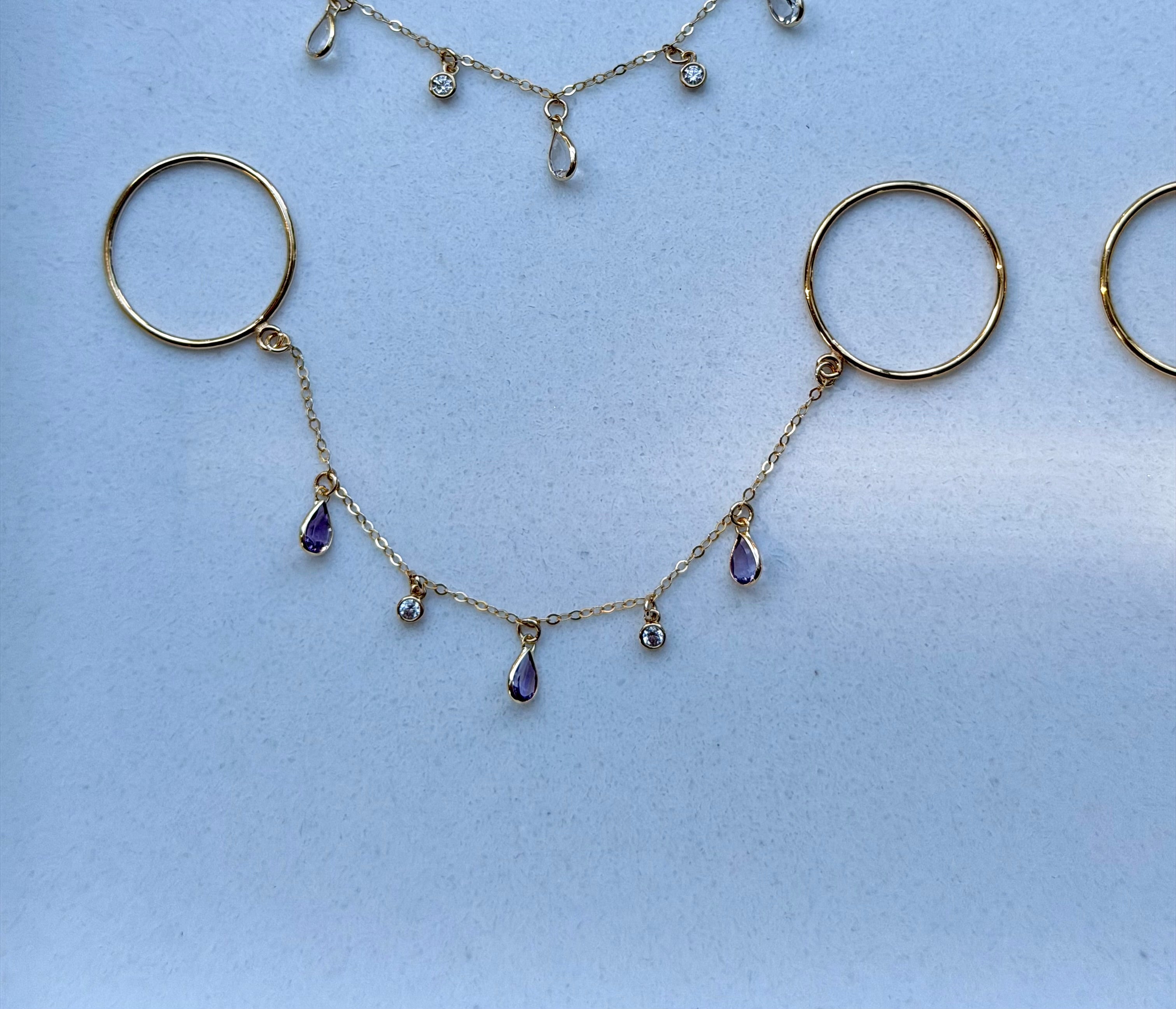14k Gold Gemstone Finger Chain