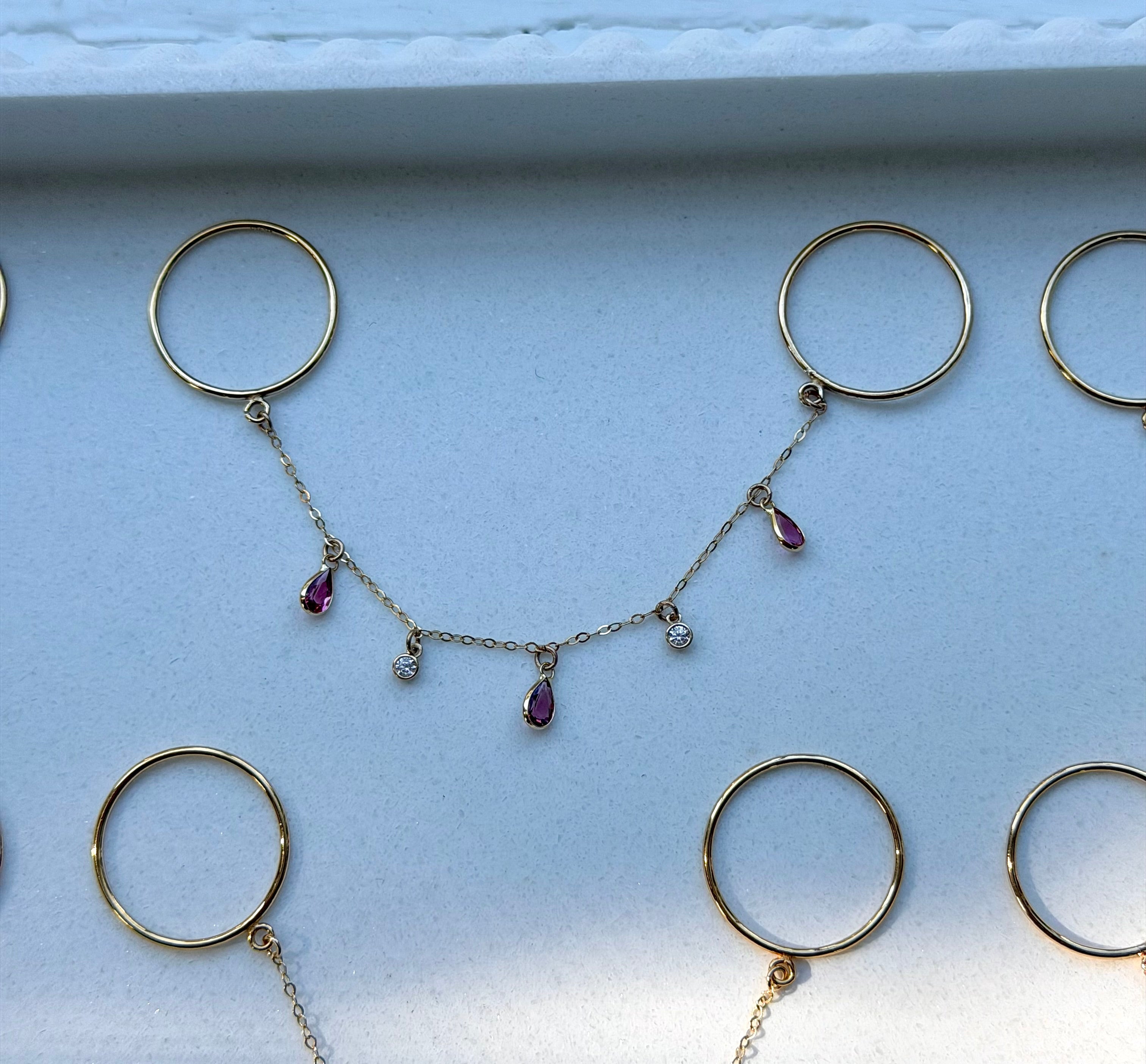 14k Gold Gemstone Finger Chain
