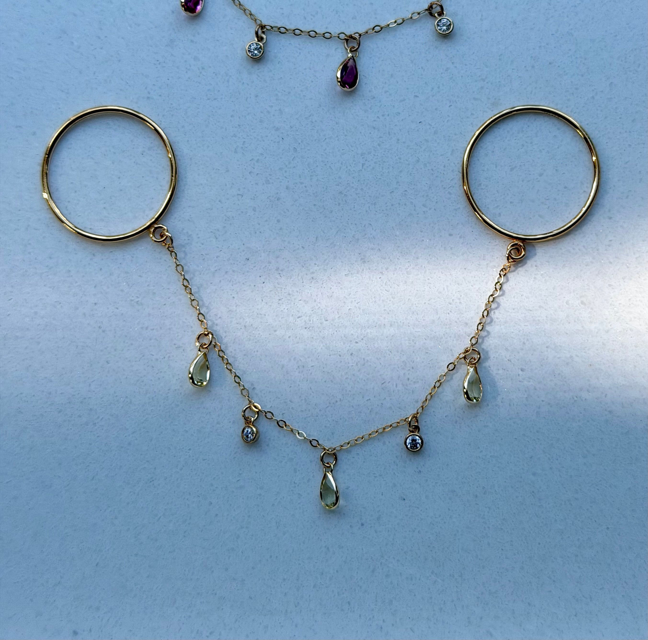 14k Gold Gemstone Finger Chain