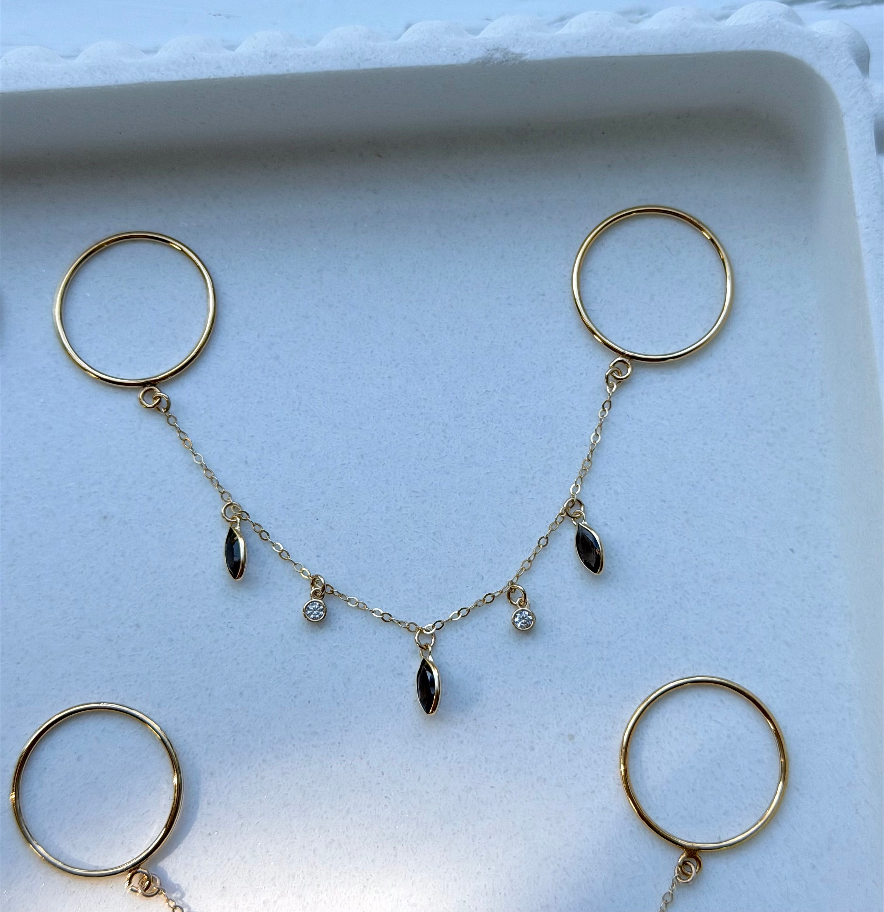 14k Gold Gemstone Finger Chain