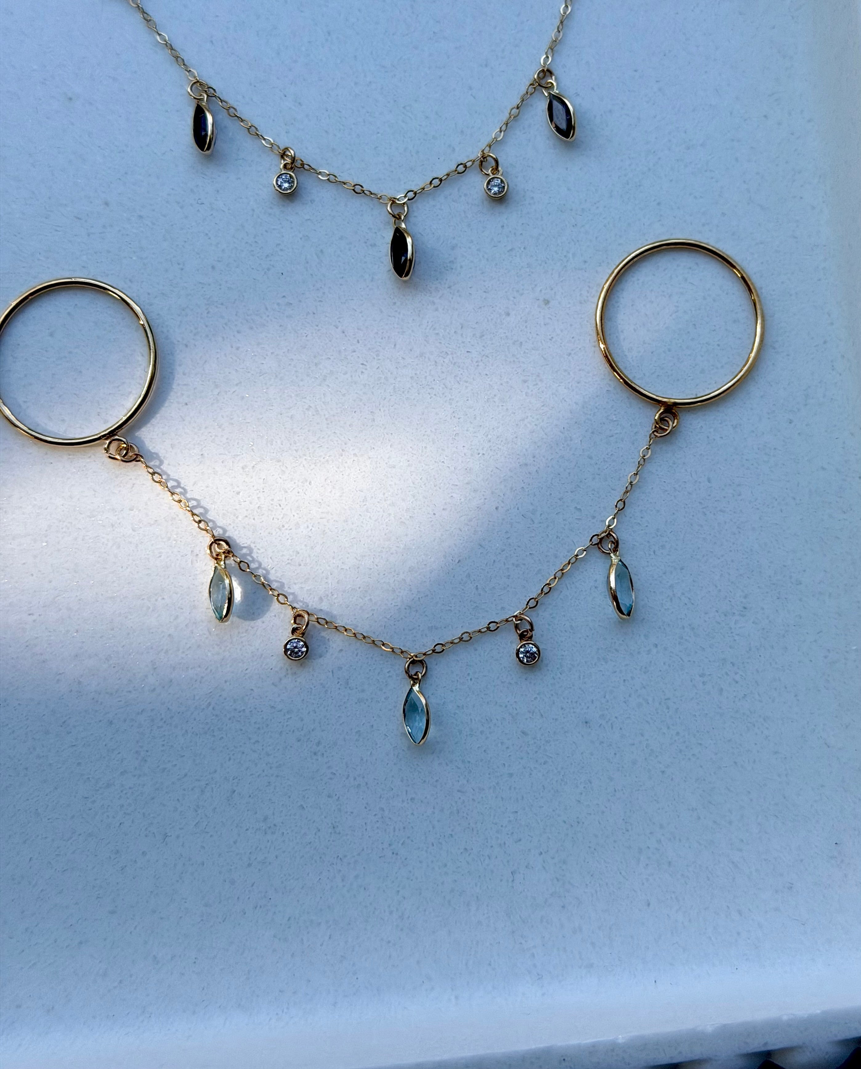 14k Gold Gemstone Finger Chain