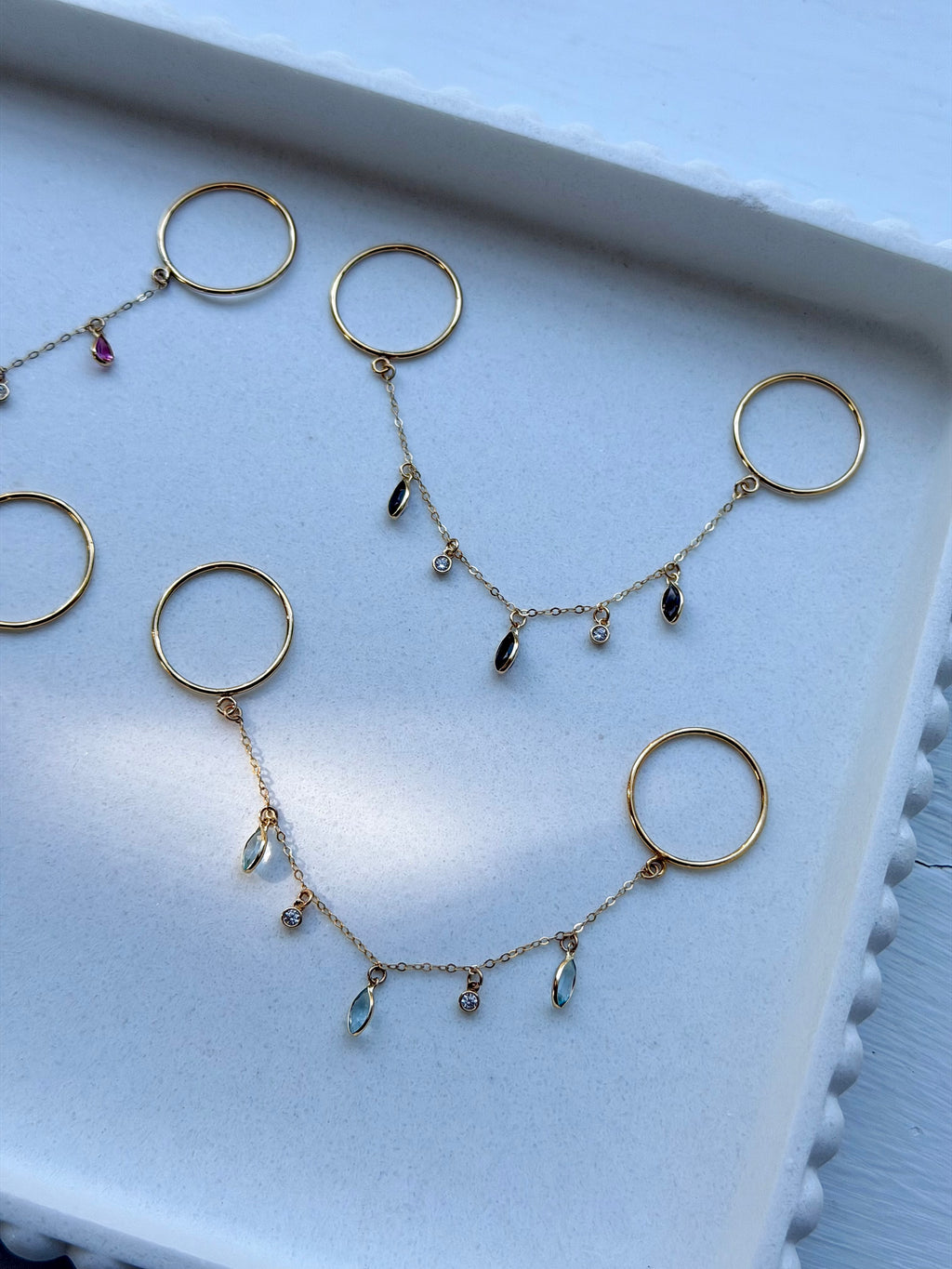 14k Gold Gemstone Finger Chain