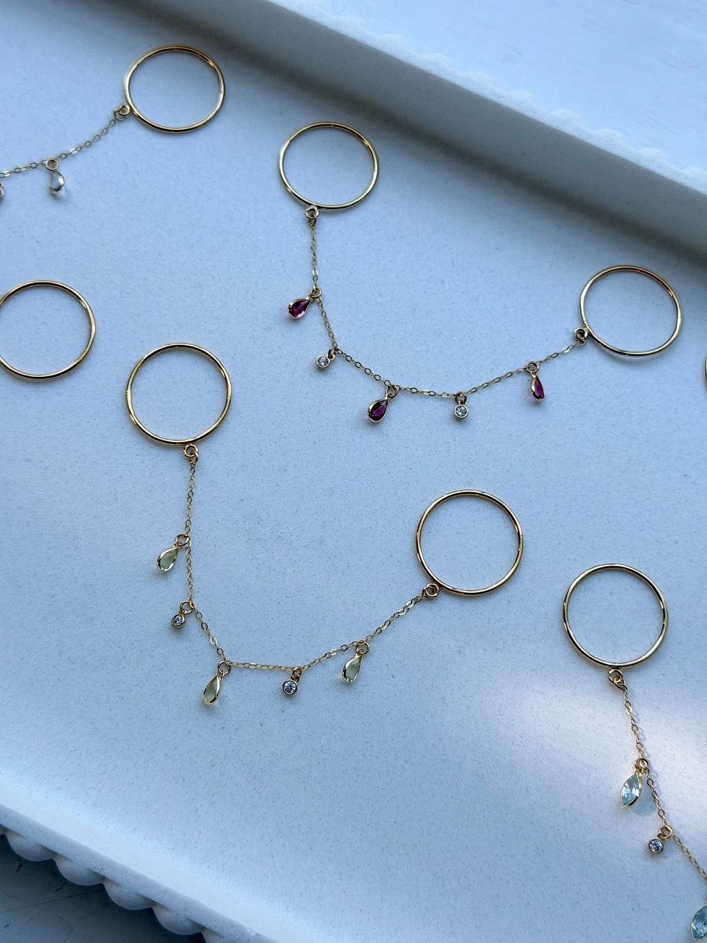 14k Gold Gemstone Finger Chain