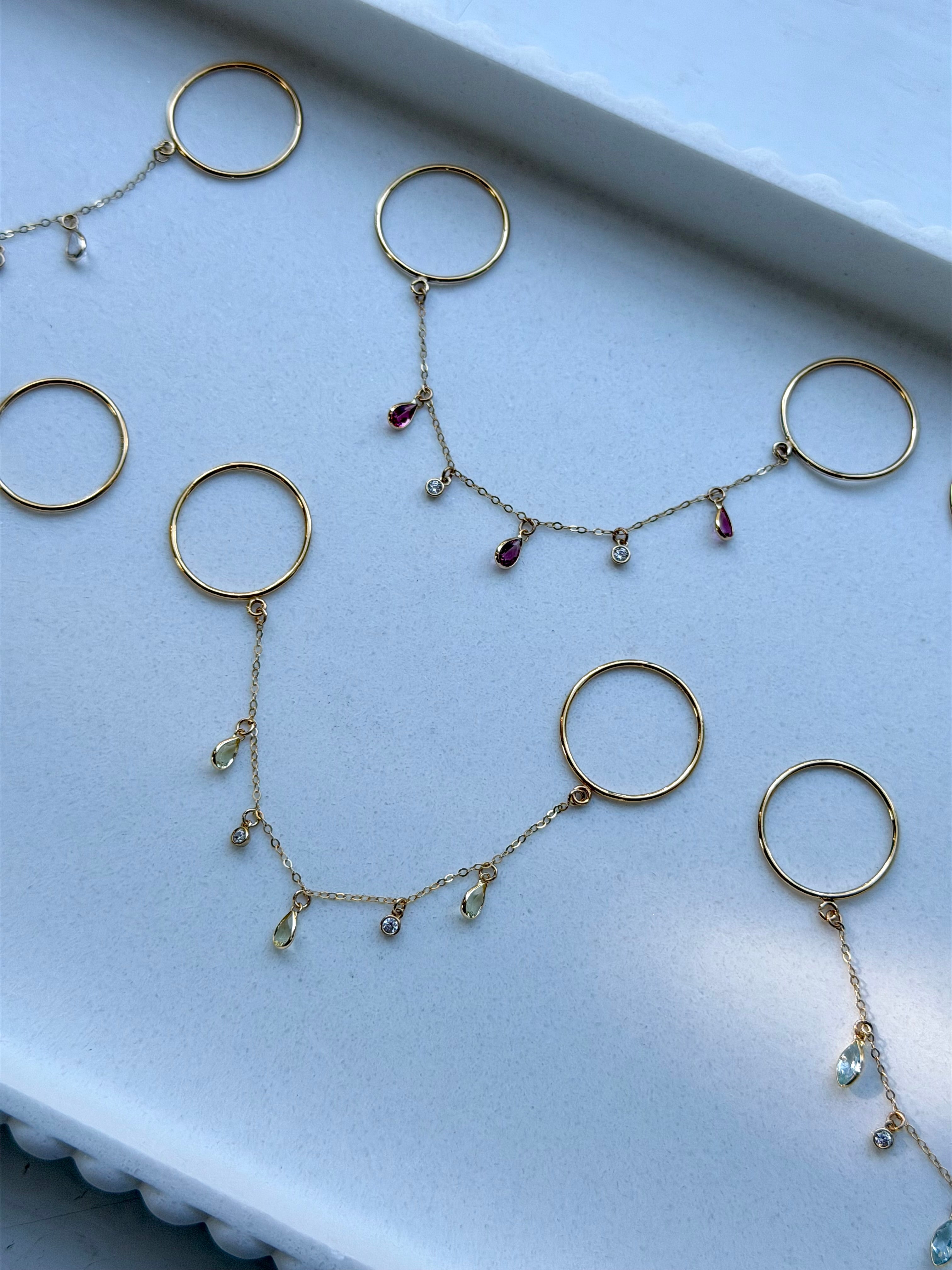 14k Gold Gemstone Finger Chain