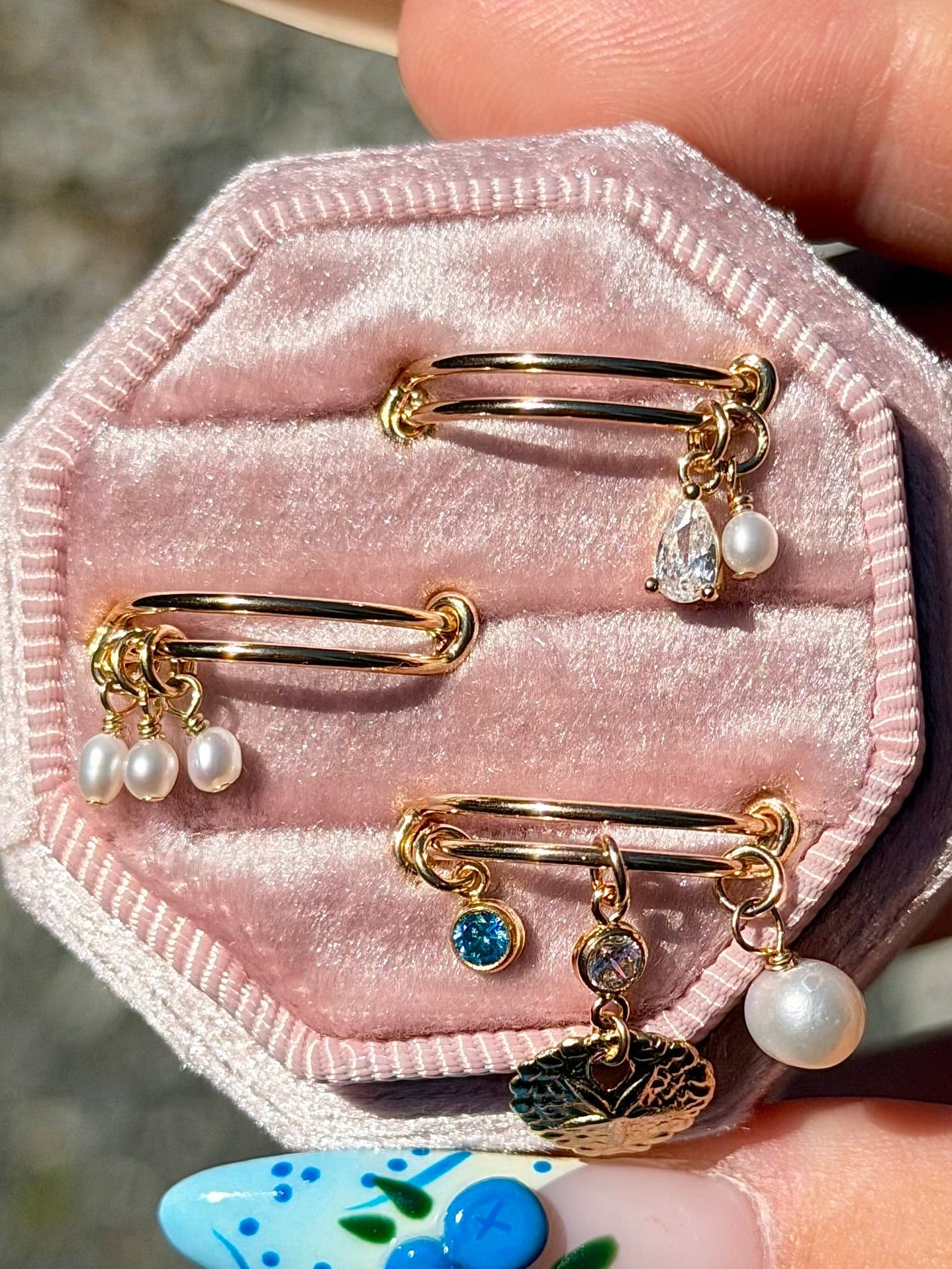 Sand Dollar, Freshwater Pearl & CZ Dangle Adjustable Charm Ring - 14k Gold-Filled