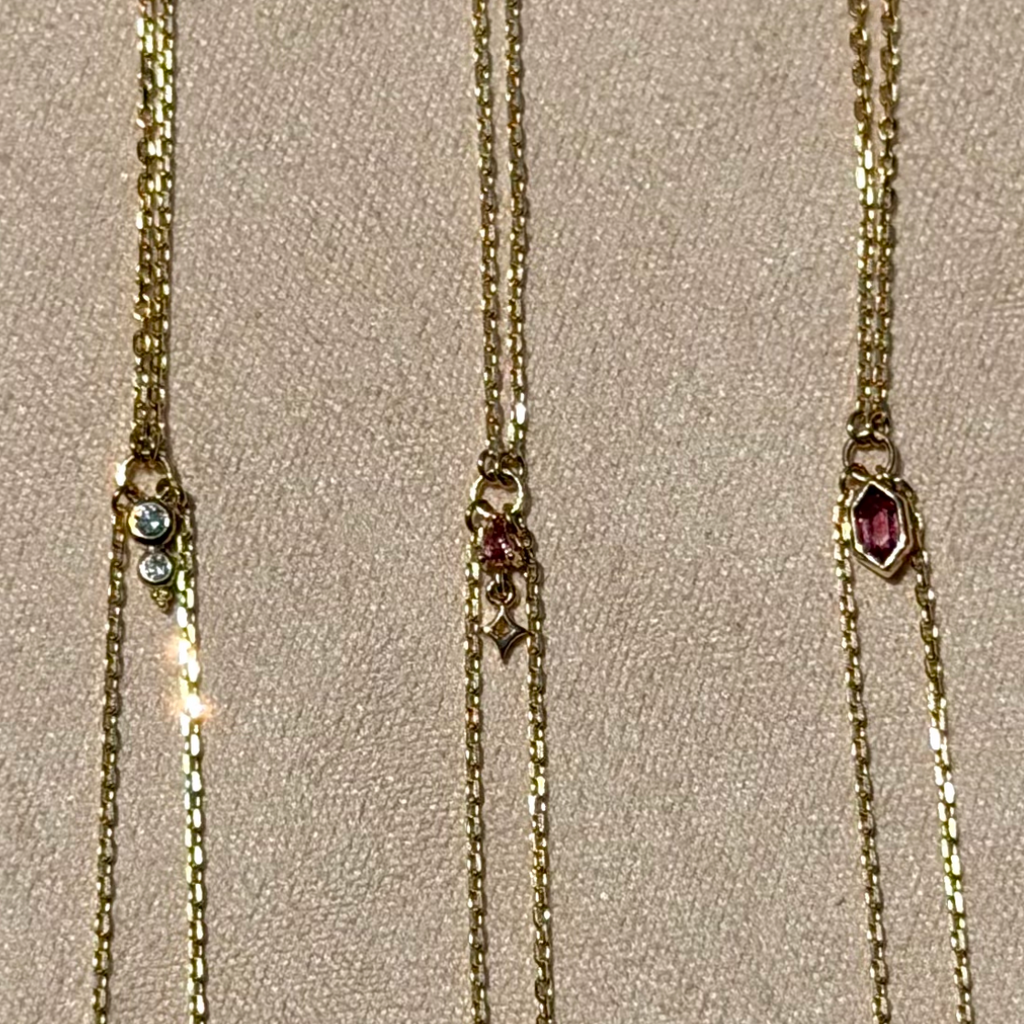 14k Gold Natural Pink Tourmaline Celestial Star Handchain
