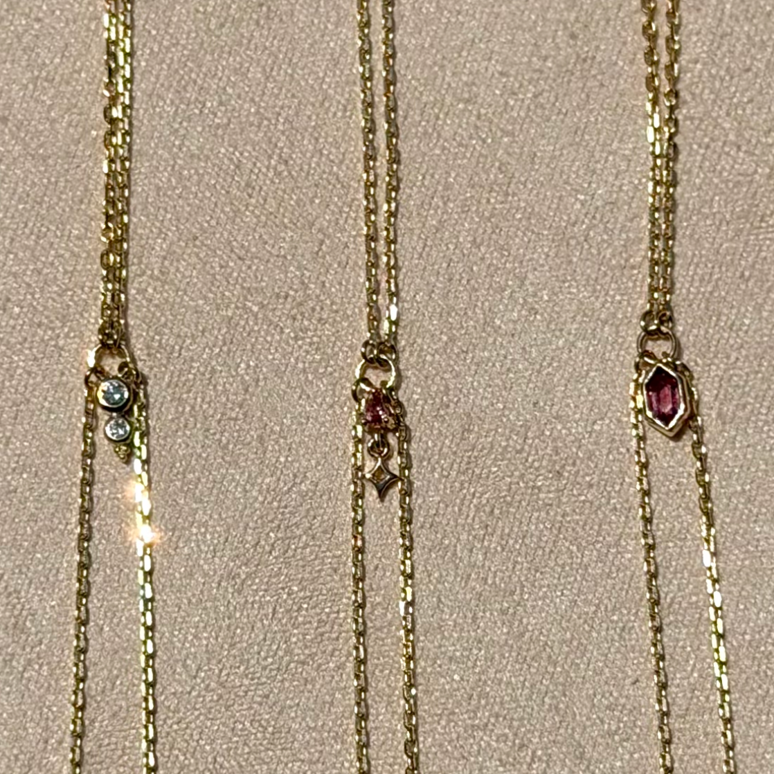 14k Gold Natural Pink Tourmaline Celestial Star Handchain