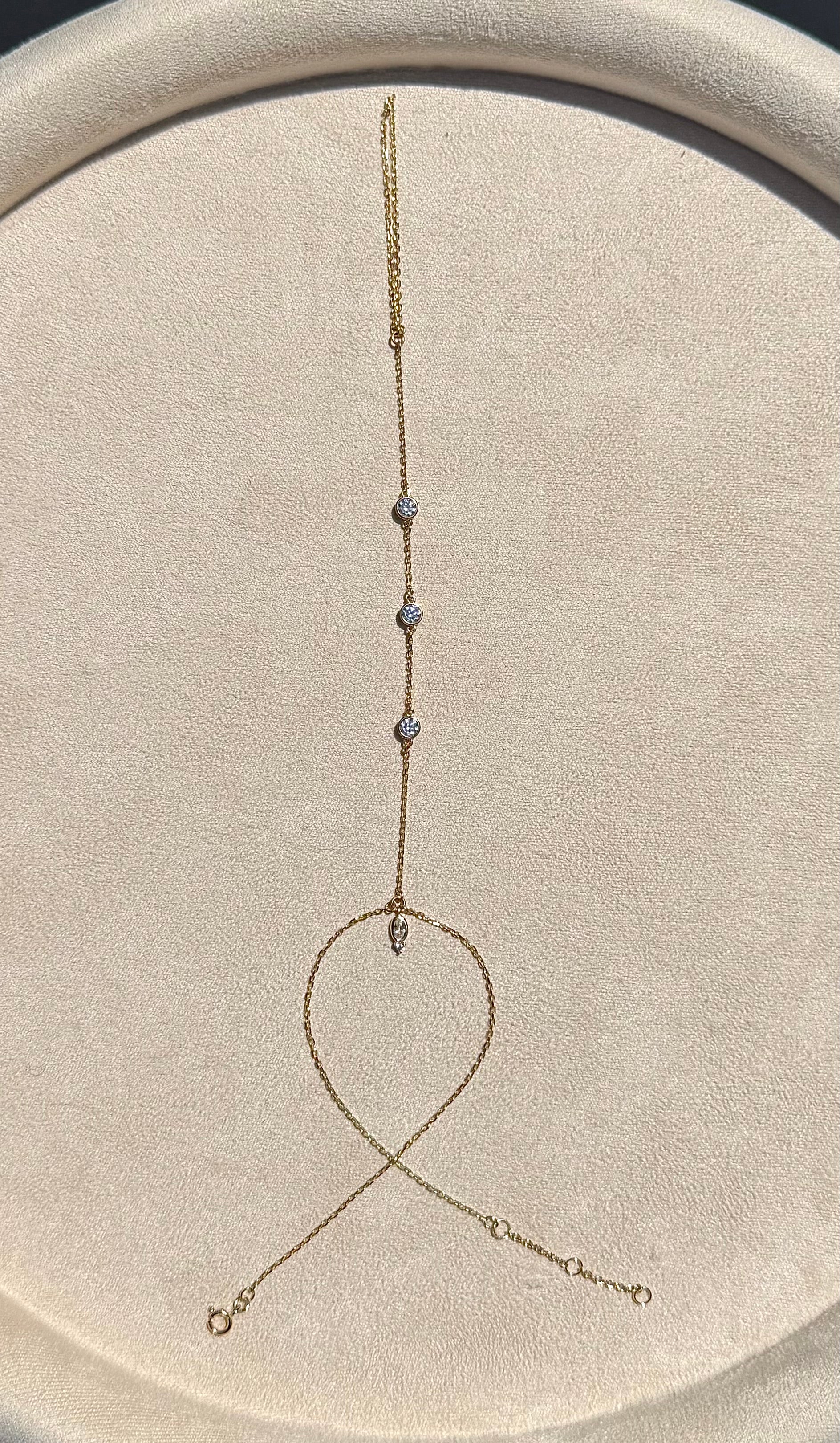 14k Gold Triple CZ Handchain