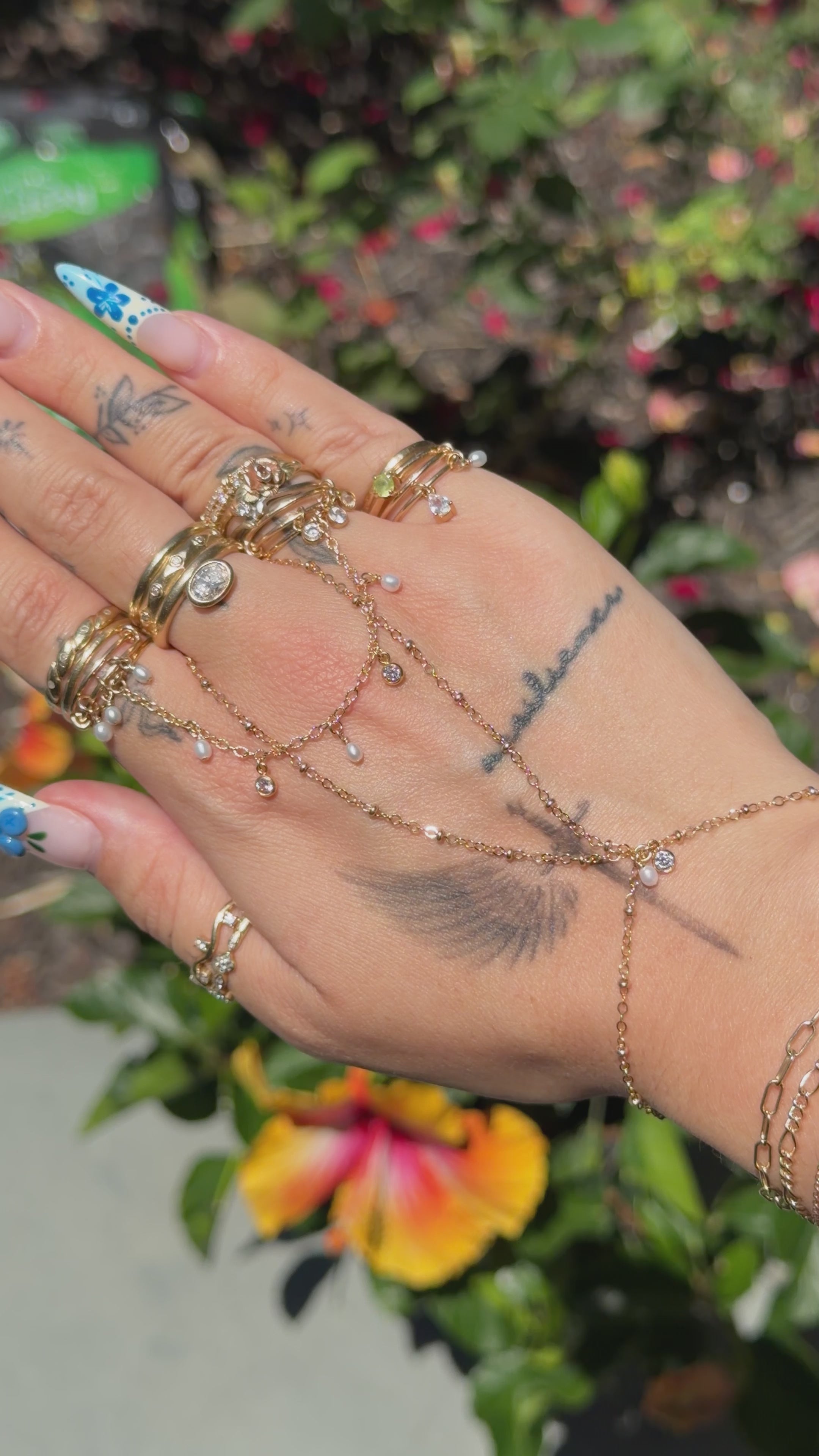 14k Gold-Filled Pearl and CZ Handchain