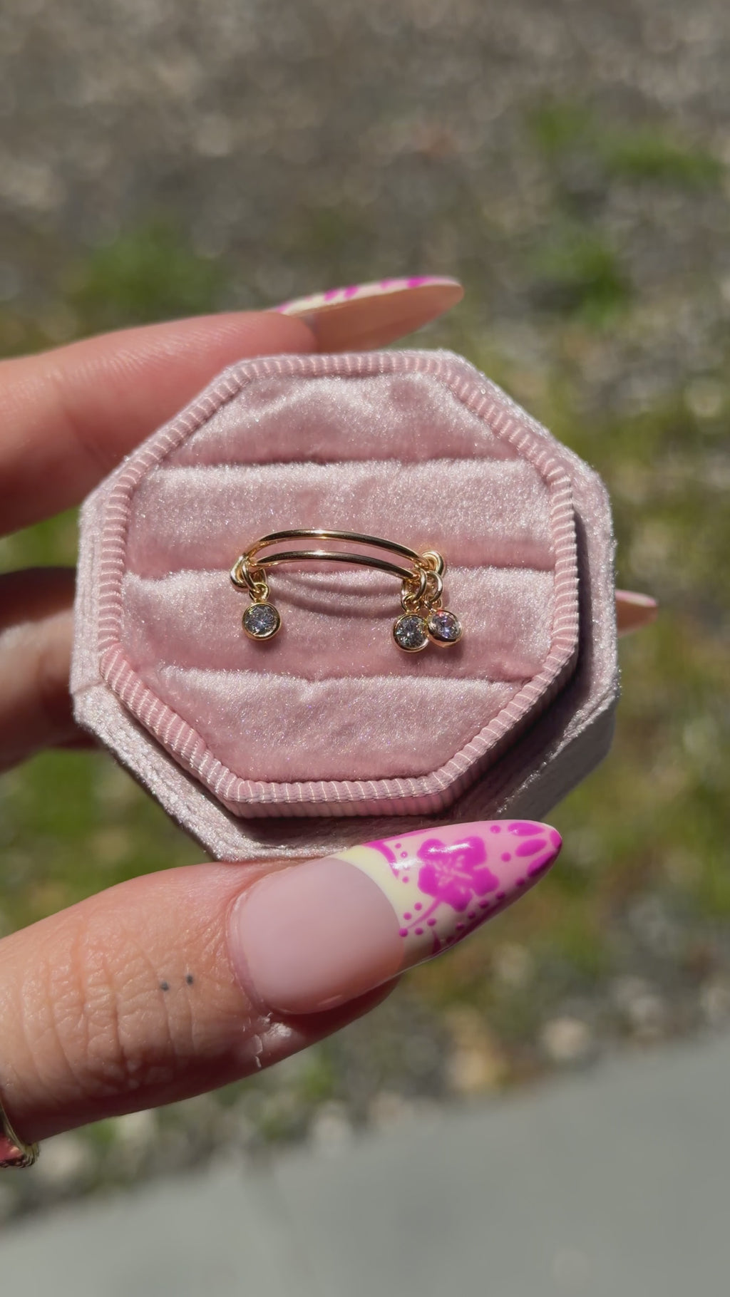 3 Charm CZ Dangle Adjustable Ring - 14k Gold-Filled