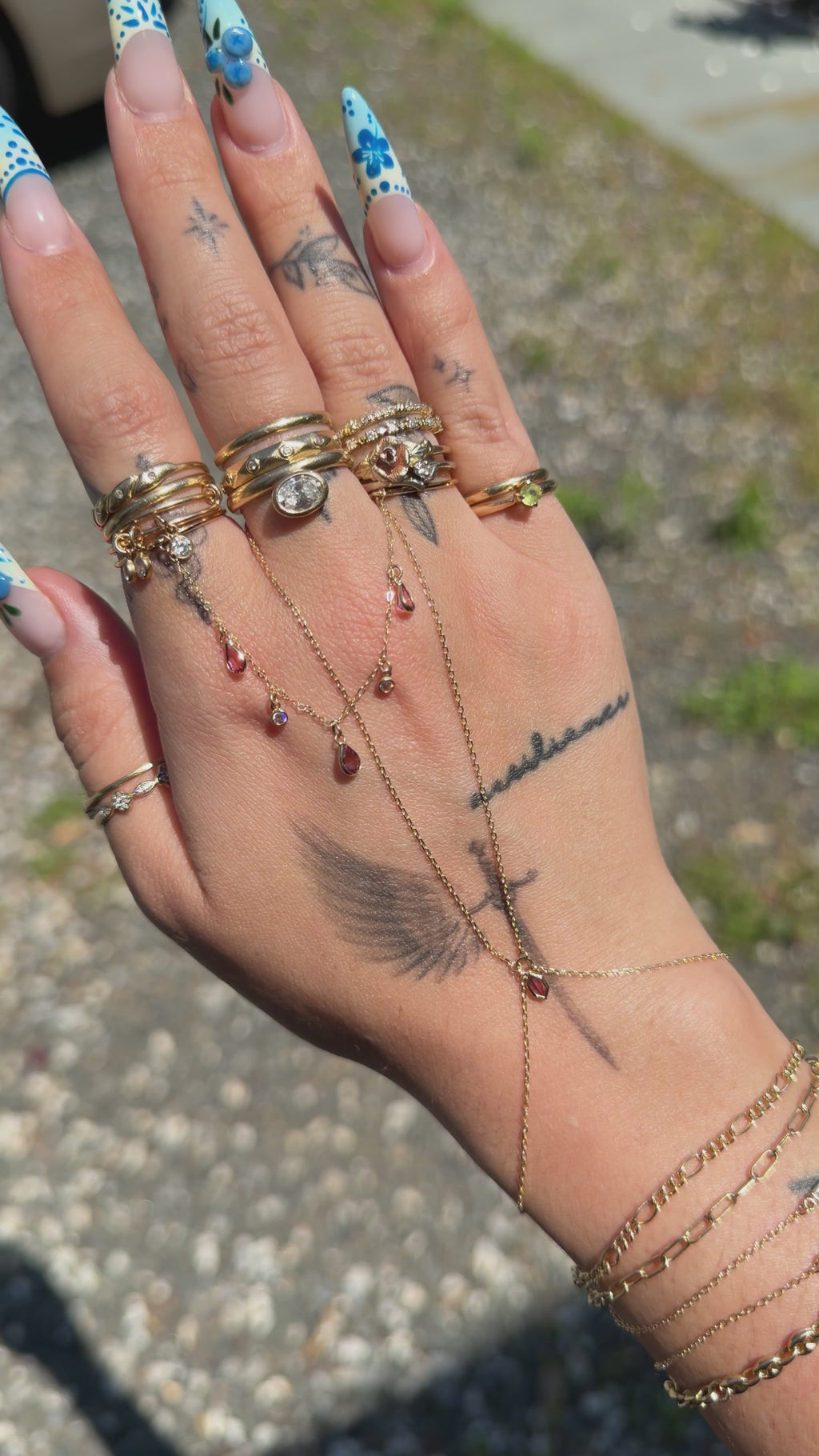 14k Gold Natural Pink Tourmaline Handchain