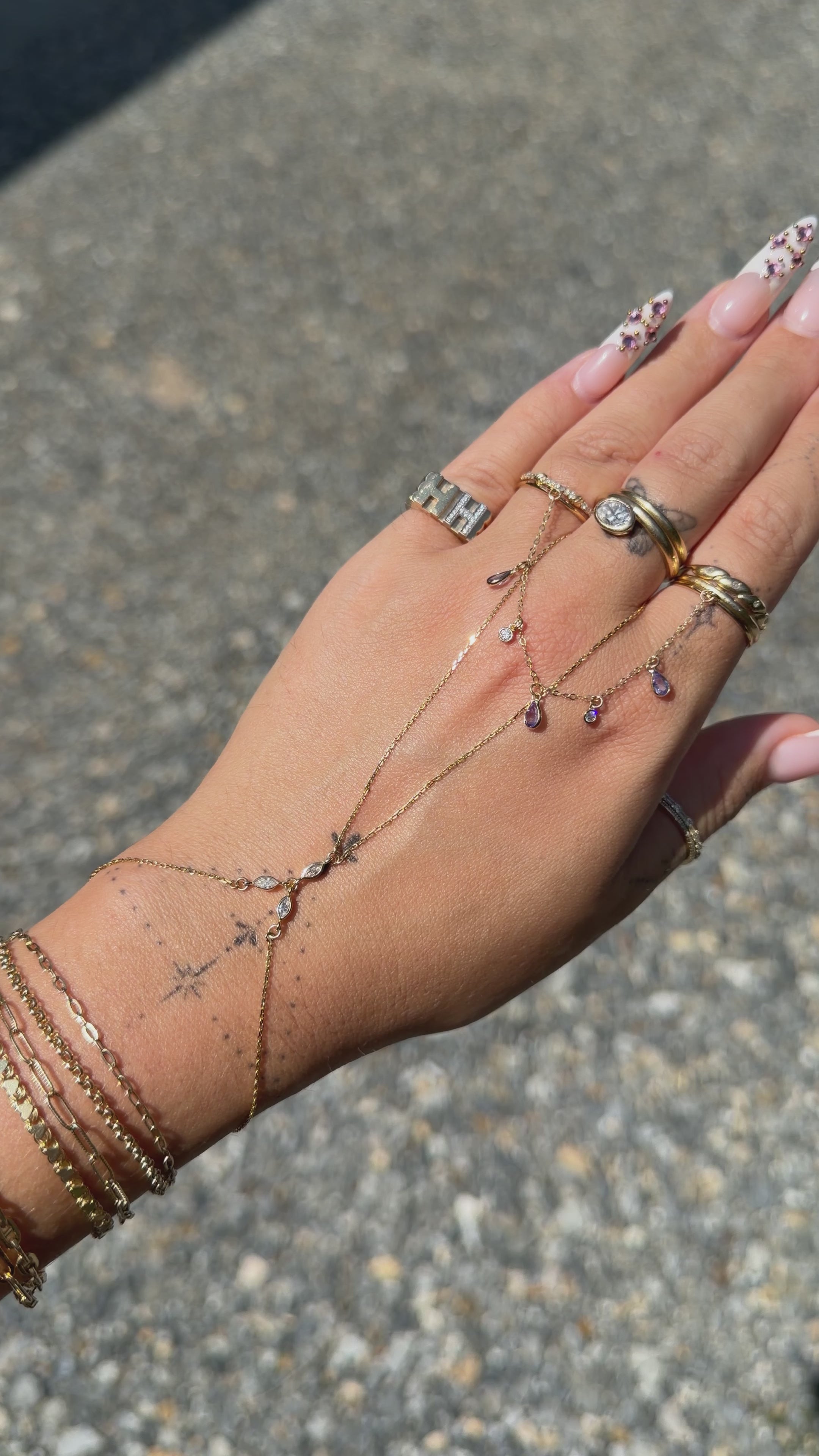 14k Gold Triple Lab-Grown Marquise Diamond Handchain