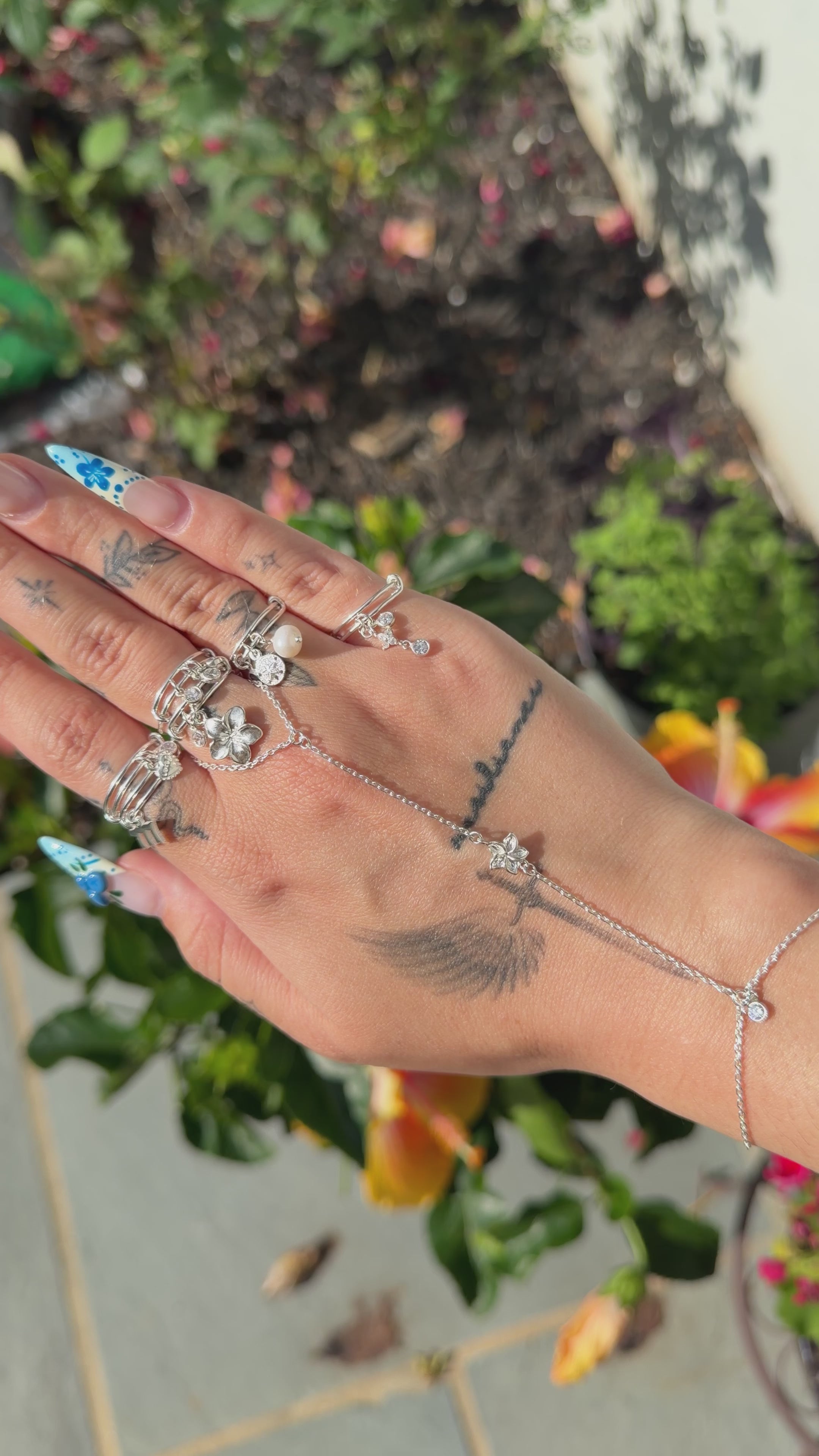 Sterling Silver Plumeria Handchain