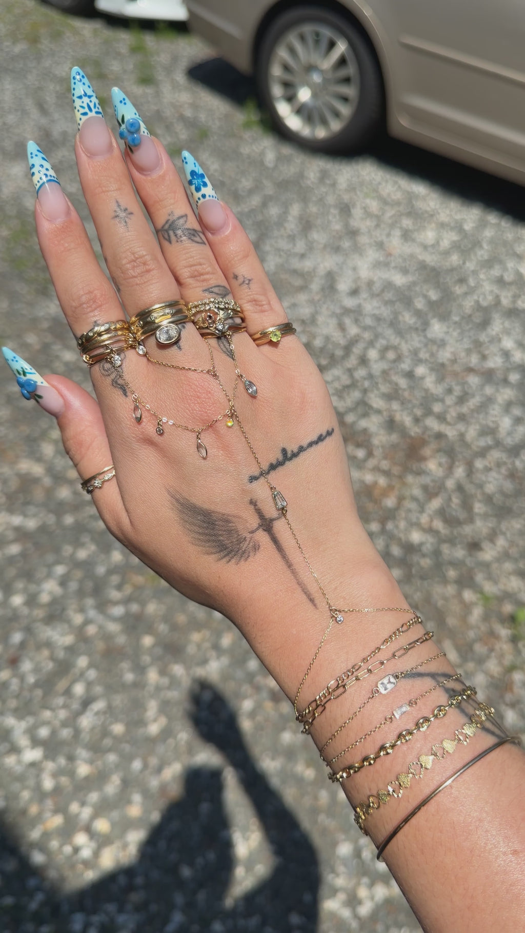 14k Gold Gemstone Finger Chain