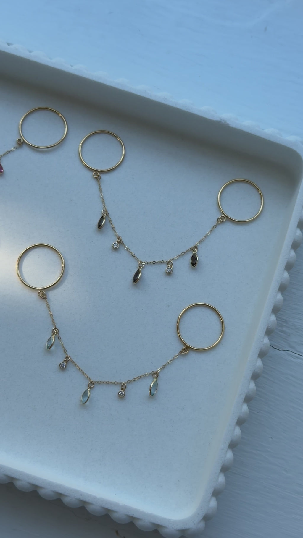 14k Gold Gemstone Finger Chain