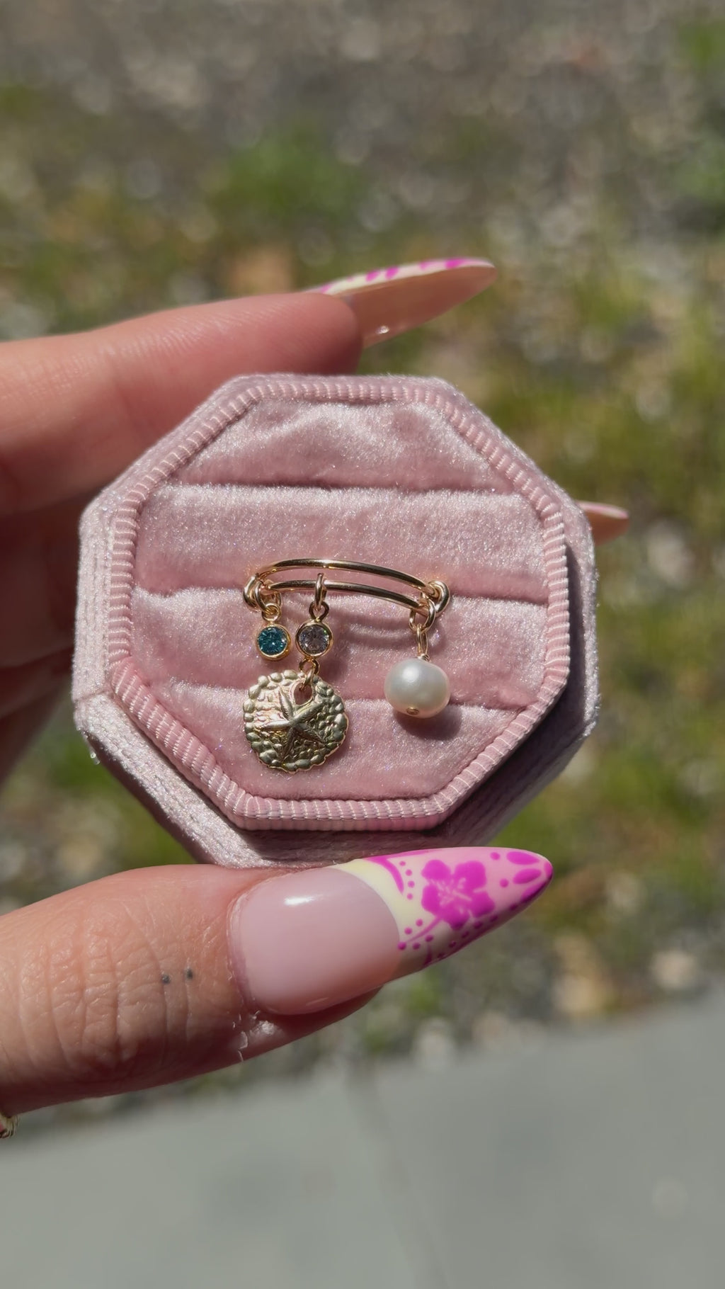 Sand Dollar, Freshwater Pearl & CZ Dangle Adjustable Charm Ring - 14k Gold-Filled