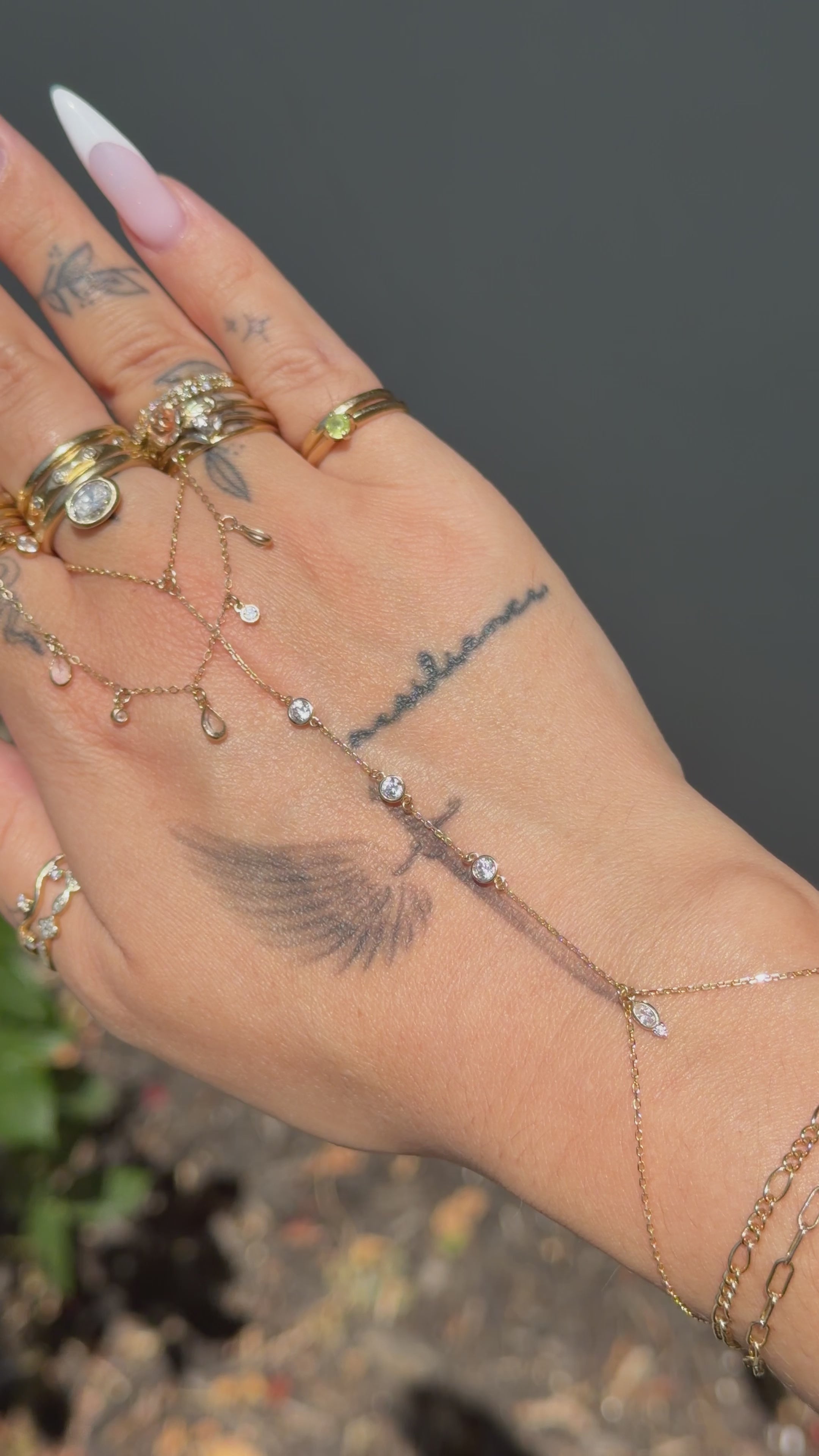14k Gold Triple CZ Handchain