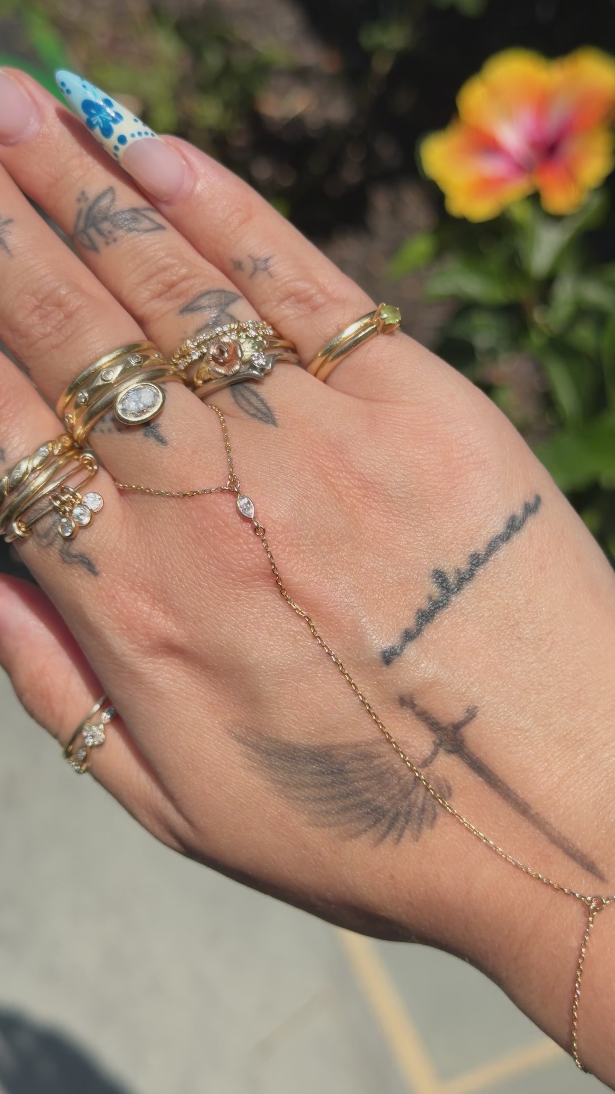 14k Gold Lab-Grown Marquise Diamond Handchain