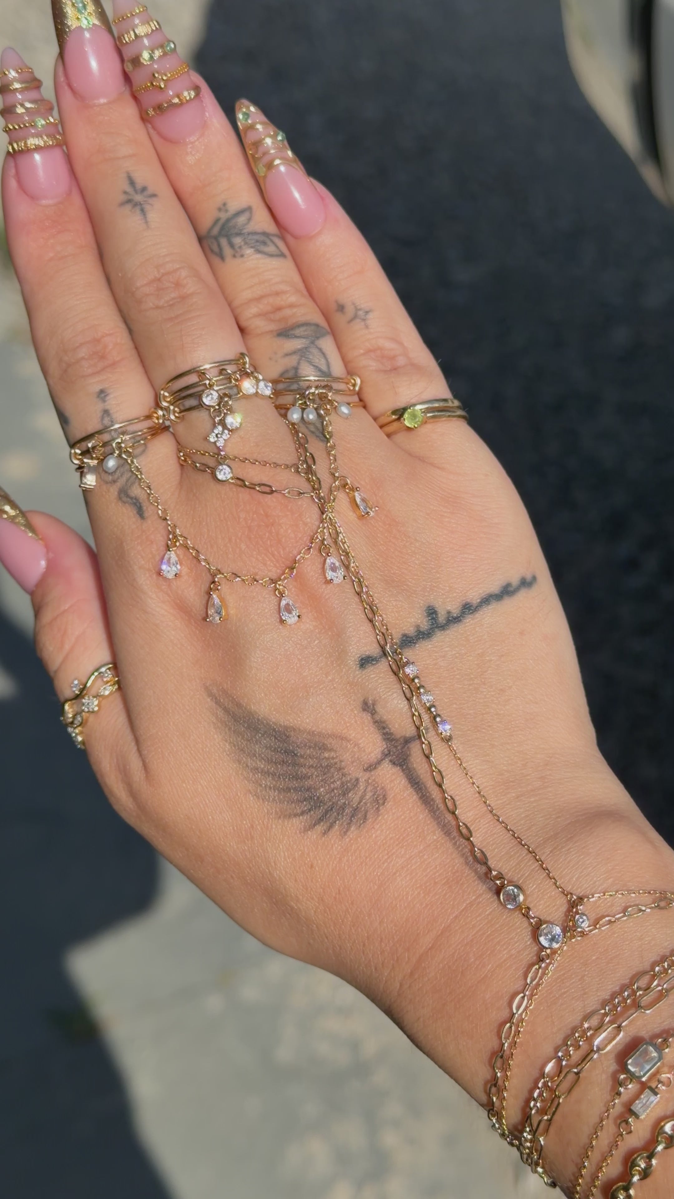 14k Gold-Filled Pear CZ Finger Chain