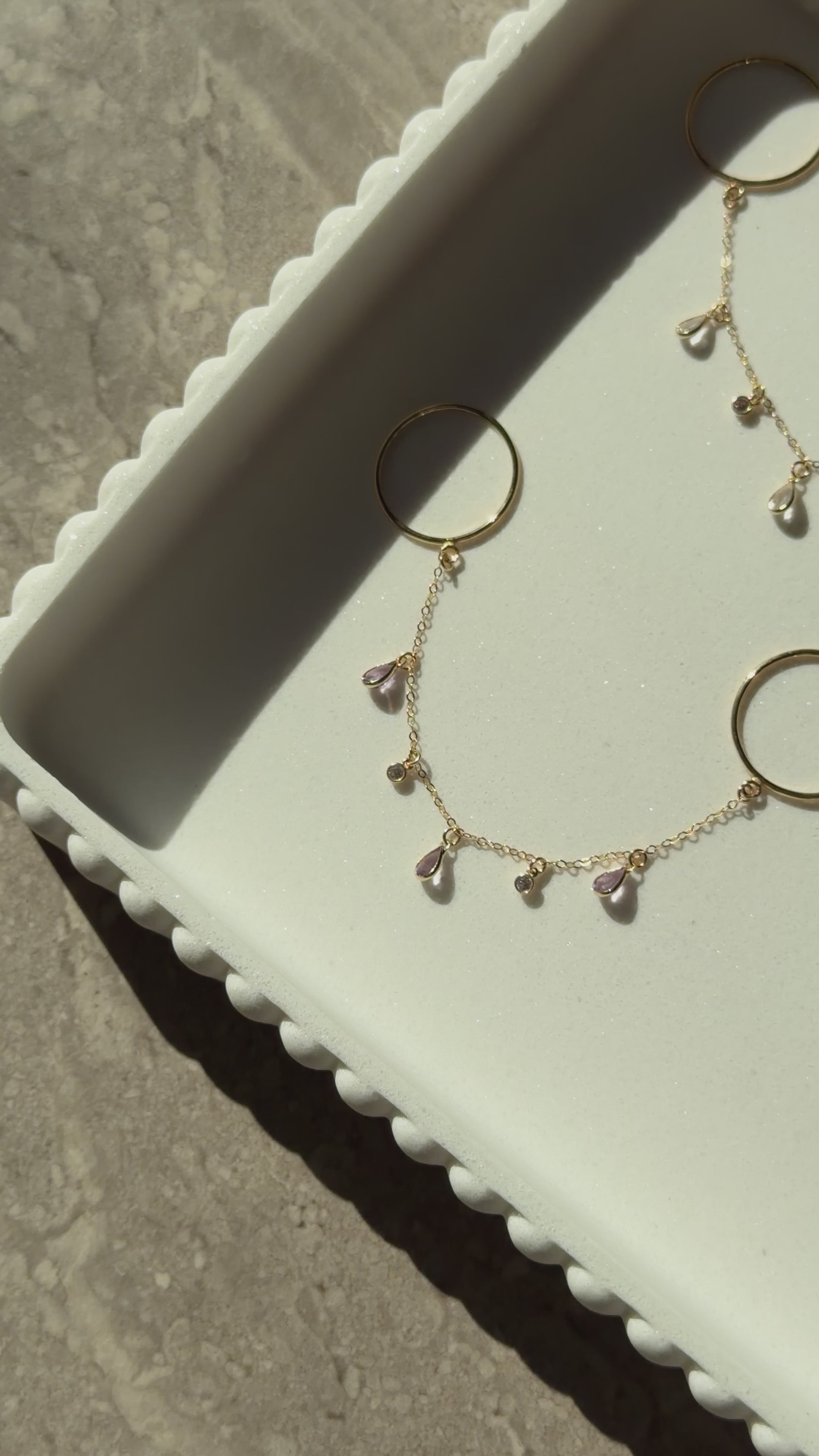 14k Gold Gemstone Finger Chain